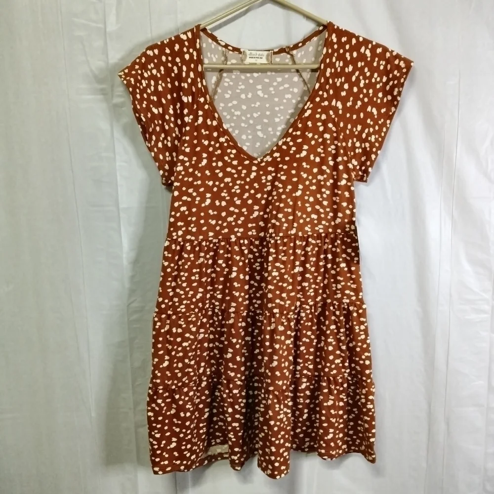 Altar'd State Brown Print Ruffled Shift Dress M NWT